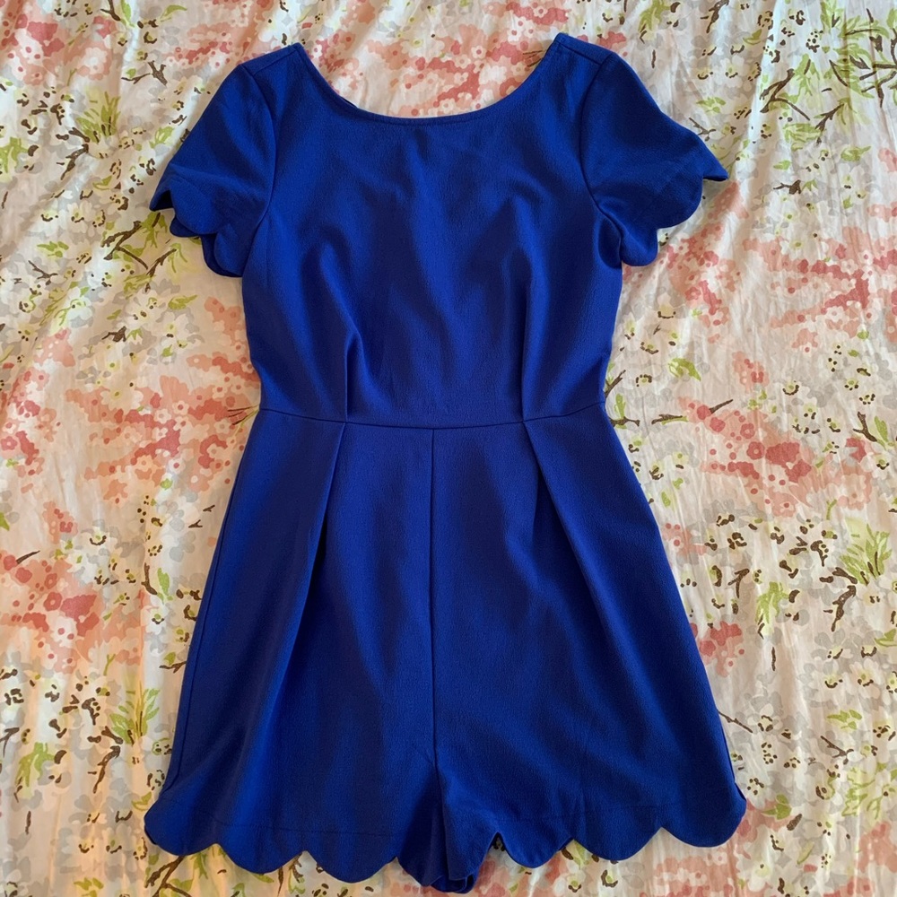 Royal Blue Scalloped Hem Romper